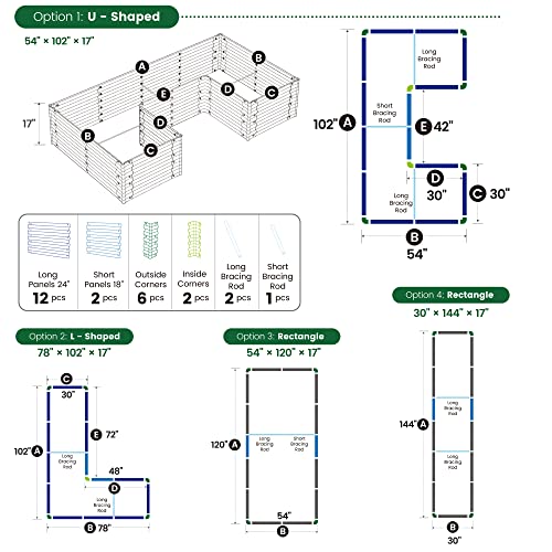 Olle 17" Tall 4 In 1 U Shape Rectangle Shapes L Shape Galvanized Raised Garden Beds Kit Outdoor For Gardening Metal Raised Planter Box For Vegetables Flowers, Midnight Gray #TOP4