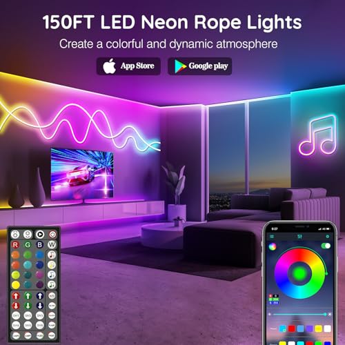 Image of AILBTON 150Ft Neon Rope Lights,Flexible Led Rope Lights Control with App /Remote,Multiple Modes Music Sync Gaming RGB Led Neon Lights for Bedroom Outdoor