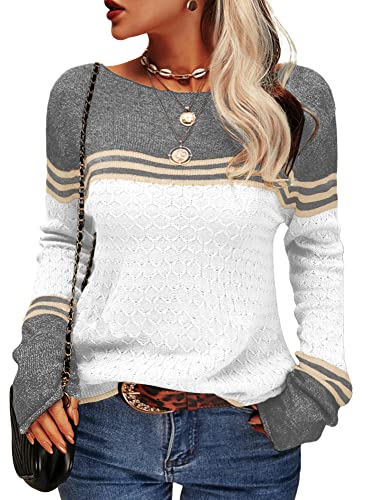 Image of Danedvi Womens Fall Fashion 2026 Sweaters Colorblock Lightweight Striped Crewneck Winter Trendy Pullover Tops