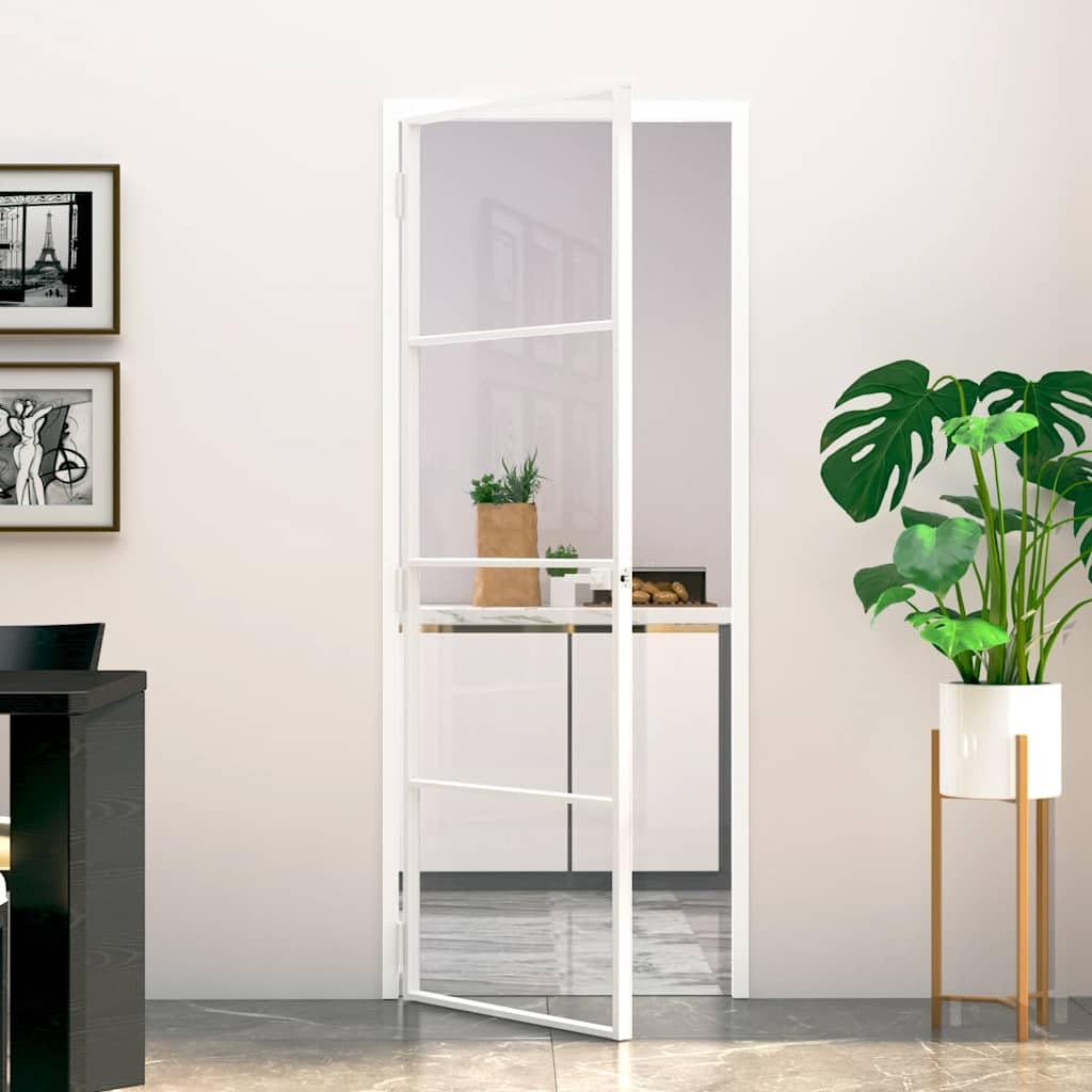 Drzwi wewnętrzne białe 76x201.5 cm szkło hartowane i aluminium SlimHardware materiały budowlane drzwi domowe