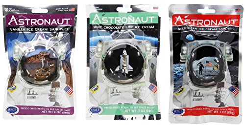 Astronaut Foods Freeze-Dried Ice Cream Sandwic 3 Flavor Variety Bundle, NASA Space Dessert | Ready To Eat Space Food Ice Cream | Neopolitan, Mint Chocolate Chip, & Vanilla Flavors (3 Pack,1 of Each Flavor)