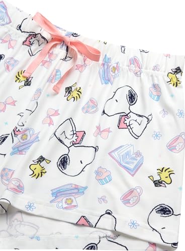 Image of COCO BRANDS Peanuts Snoopy Womens Pajama Set - 2 Piece Short Sleeve Button Down Sleep Shirt and Pajama Shorts