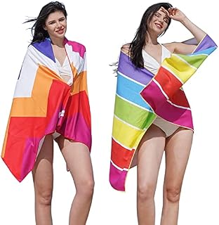 Winthome Microfibre Beach Towel, Large Quick Dry Sand Free Towel Perfect for Swimming, Camping, Holiday, Lightweight Adults Beach Towel Includes Bag (Blue Stripe & Pink Stripe, 75x150cm - 2 pack)