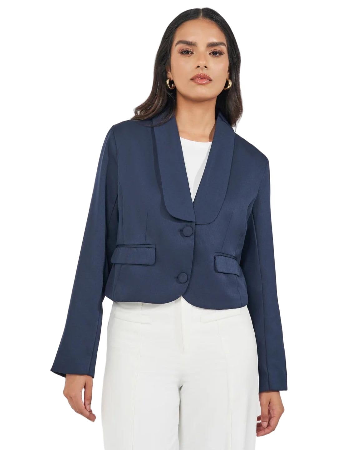 styli Women’s Solid Lapel Blazer | Short Length Regular Fit with Button Closure | Casual Wear for Women & Girls-picture-27
