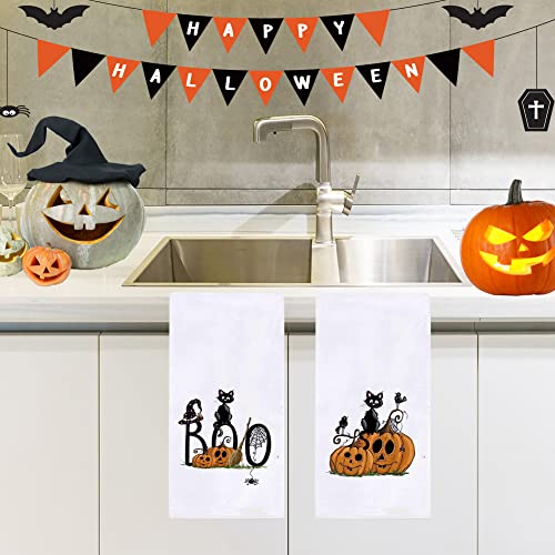 Halloween Black Cat Kitchen Dish Towels, 18 X 28 Inch Halloween Boo Pumpkin Holiday Tea Towels For Cooking Baking Set Of 2 #TOP2