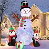 GUDELAK 183 cm Aufblasbare Weihnachtsdeko Aussen, Schneemann Aufblasbar mit Pinguin, Integrierte Rotierende Bunte LED-Lichter, Weihnachtsdeko Aufblasbar für Garten Rasen Winterdeko Innen Party Deko