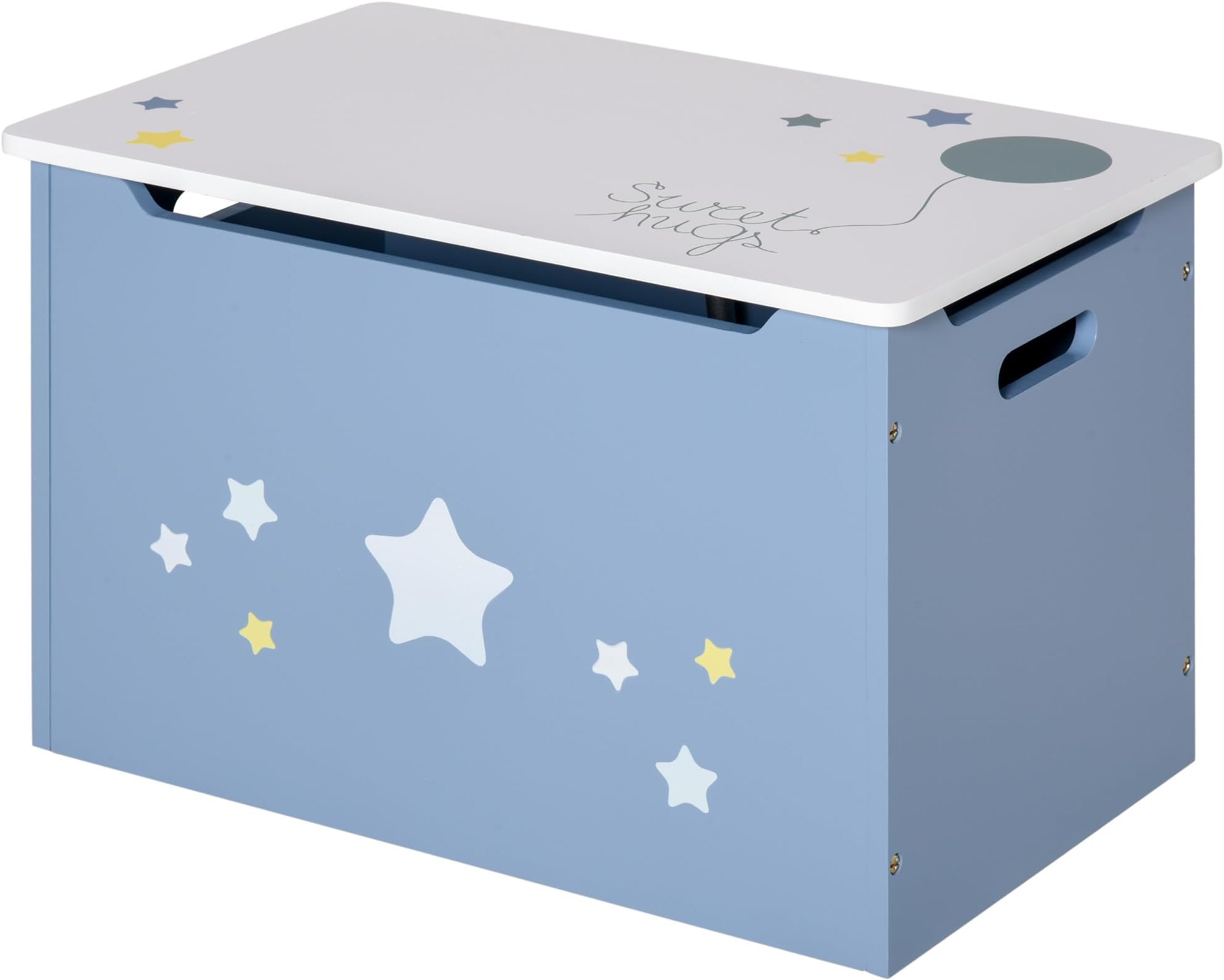HOMCOM Kids Wooden Toy Box Storage Chest Side Handle Safety Hinge Blue