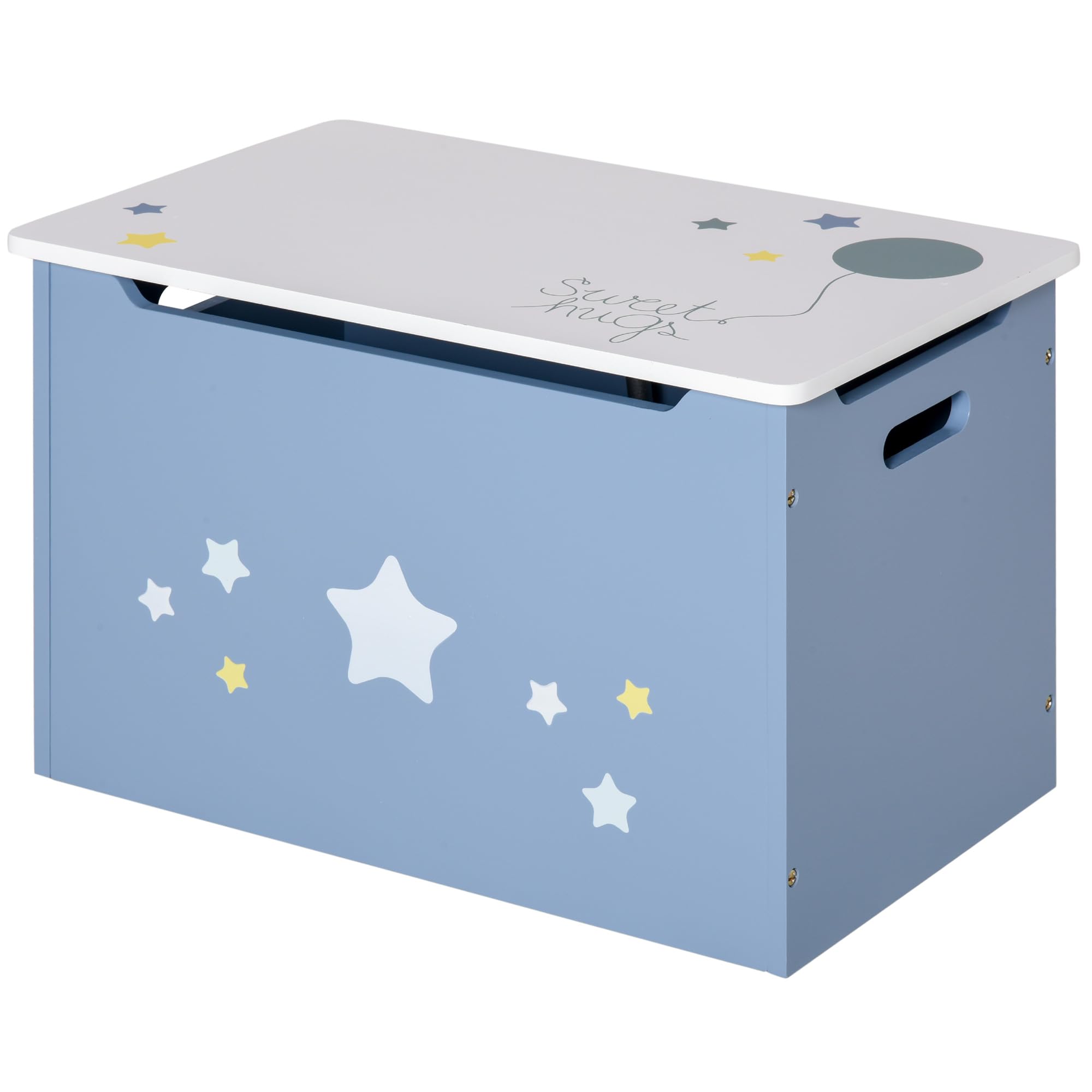 HOMCOM Kids Wooden Toy Box Storage Chest Side Handle Safety Hinge Blue | Children Organiser, Play Room Furniture