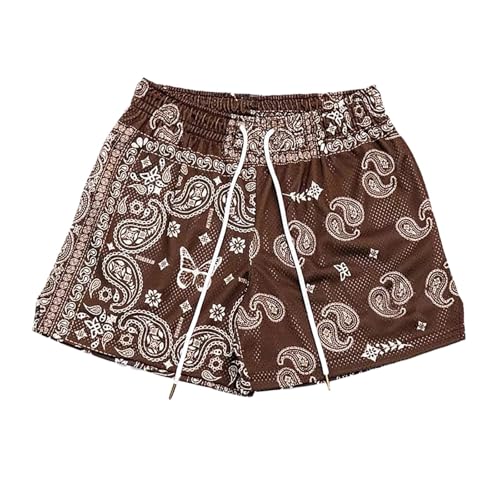 UNRDSSR Pantalones cortos de baloncesto para hombre, con estampado de cachemira, malla transpirable, pantalones cortos atléticos de secado rápido, para entrenamiento, gimnasio, D01-marrón, Small