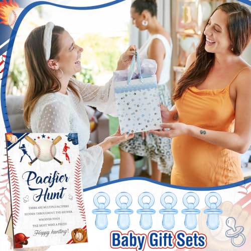 Image of Thyle 51 Pcs Baseball Pacifier Hunt Baby Shower Games a Little Slugger Is on the Way Decoration Include Baseball Theme Hunt Sign and Acrylic Pacifiers Gift Sets for Sports Gender Reveal Party Decor