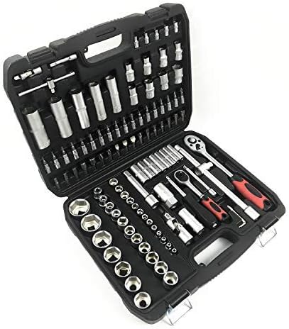 Lamshine 108PCS 1/4" & 1/2" DR Socket Set and Screwdriver Bits Rachet Driver Case Tool Set Kit