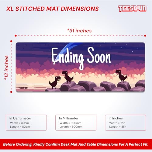 Image of Stitched Pixel Art Dinosaur Extended Mousepad (12x31) - Ending Soon Design Gaming Deskmat for Laptop, Desktop, PC (Stitched Edges, XL)