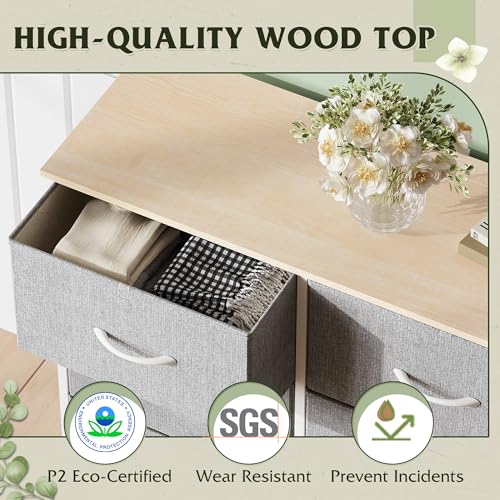 Image of WLIVE Fabric Dresser for Bedroom, 6 Drawer Double Dresser, Storage Tower with Fabric Bins, Chest of Drawers for Closet, Living Room, Hallway, Light Grey