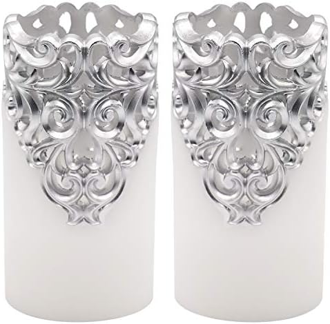 Eldnacele Silver Hollow Flameless Pillar Candles with 5H Timer