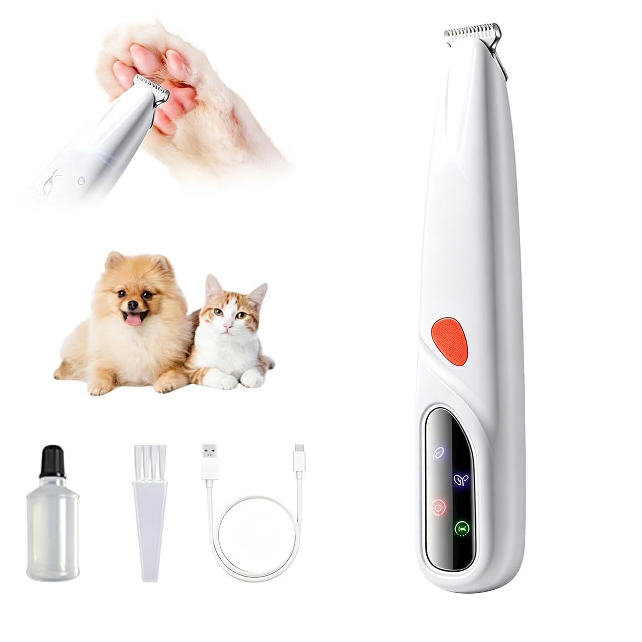 Dog Paw Trimmer with LED Light, Waterproof Rechargeable Pet Paw Trimmer, Low Noise Pet Shaver for Grooming, Small Pet Shaver for Dog Clippers Cats Hair Around Paws, Eyes, Ears, Face, for Dogs Cats