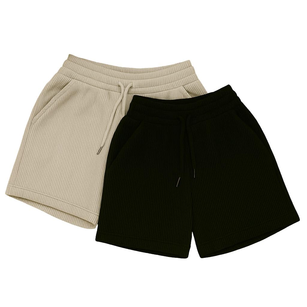 SUKHRAM Enterprise Women's Ribbed Shorts Combo Pack of 2 | Casual Lounge Shorts for Women with Drawstring Waist & Pockets | Soft Comfortable Summer Shorts-picture-41