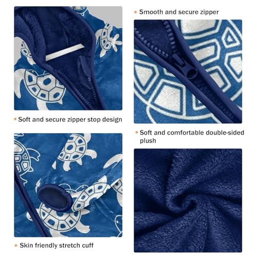 Turtle Pattern on Blue Toddler Fleece Jacket Girl Boys Hooded Fleece Jacket Coat Warm Outwear Zip-up 3-10T3