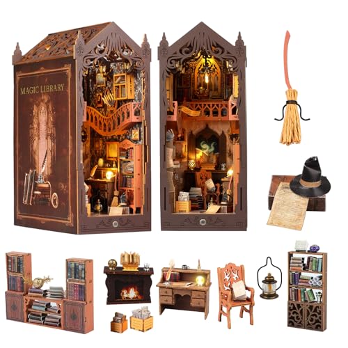 Book Nook Kit,DIY Miniature House Kit,Dollhouse Booknook with Dust Cover & LED Light,3D Wooden...