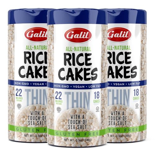 Galil Natural Rice Cakes Lightly Salted – All Natural, Gluten-Free, Vegan, Low-Fat, Non-GMO Snack – Crunchy, Delicious & Thin Rice Cake Snacks – Kosher & Wheat-Free – Pack 3 (3.5 oz)