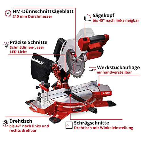 Einhell Akku-Kappsäge TE-MS 18/210 Li-Solo Power X-Change (18 V, max. 60 mm x 120 mm Schnitttiefe/-breite...