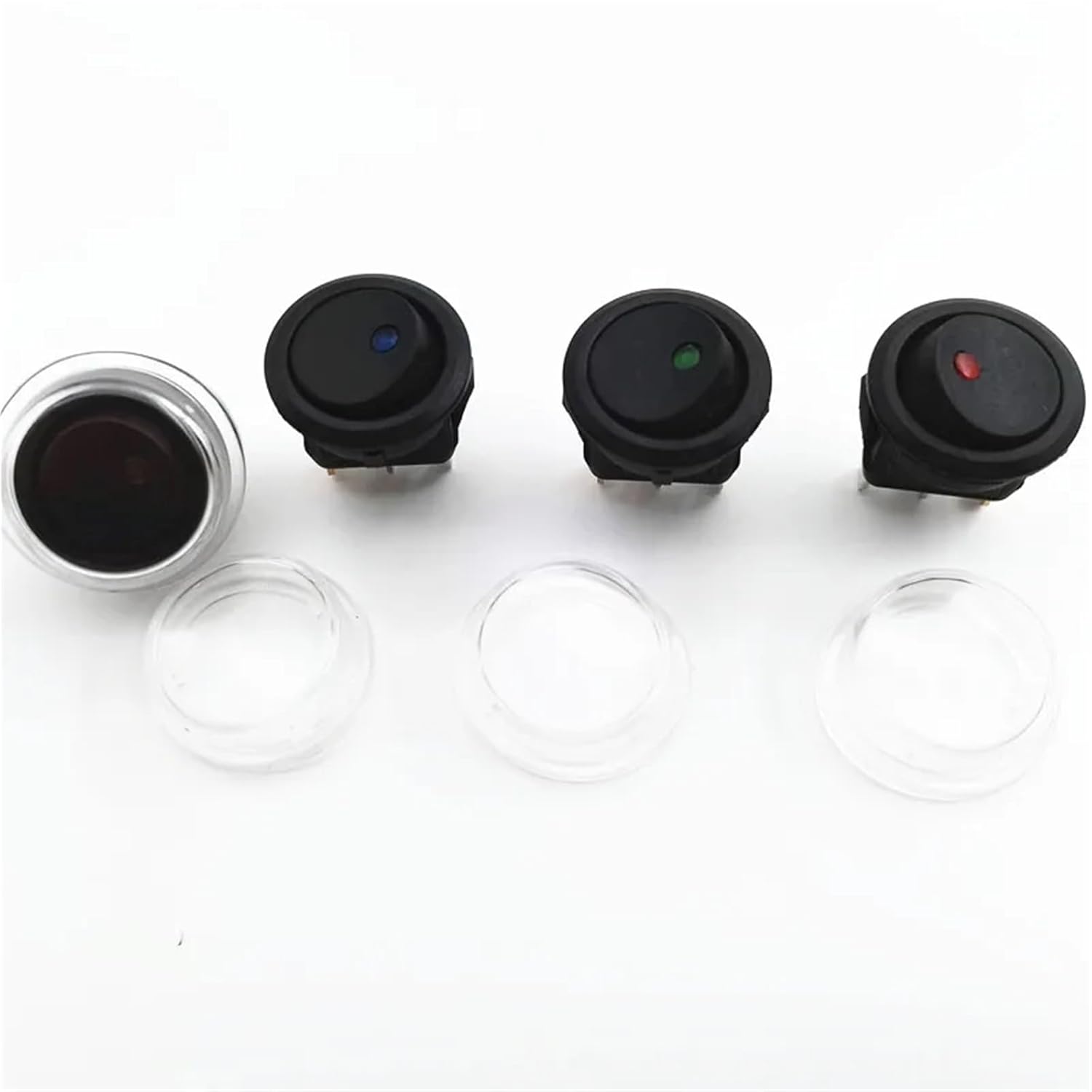 4pcs 12V 220V Waterproof Rocker Switch LED Dot Light Car Boat Round ON/Off SPST Switch(Green,12V)