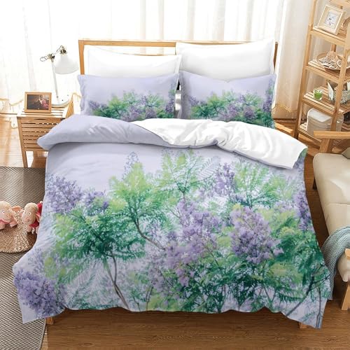 Housse de couette fleurs violettes 3D en microfibre 200x200 cm avec 2 taies - 3