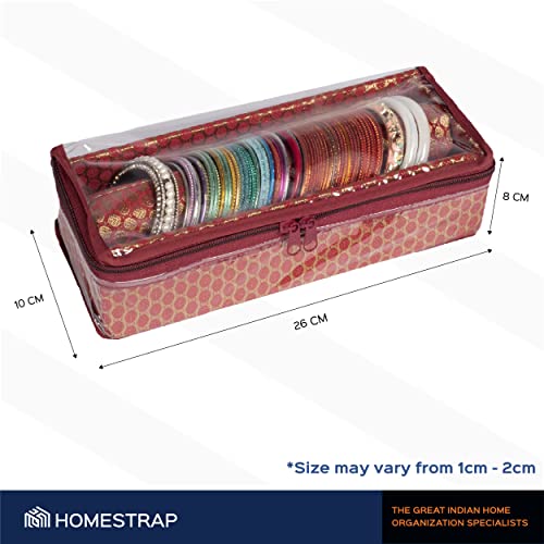 Image of HomeStrap Set of 1 Brocade Design Single Rod Storage Bangle Box for Women /Chudi Organizer Holder with Transparent Top (Maroon)