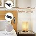 Minerva Wood Table Lamp - Solid Fabric Shade Bedside Desk Lamps for Bedroom, Living Room, Study (Square)