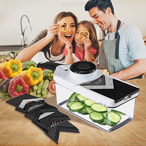 5 in1 Gemüseschneider, Mandoline Verstellbar Gemüsehobel, Gurkenhobel, Julienneschneider, Scheiben, Streifen, Reiben