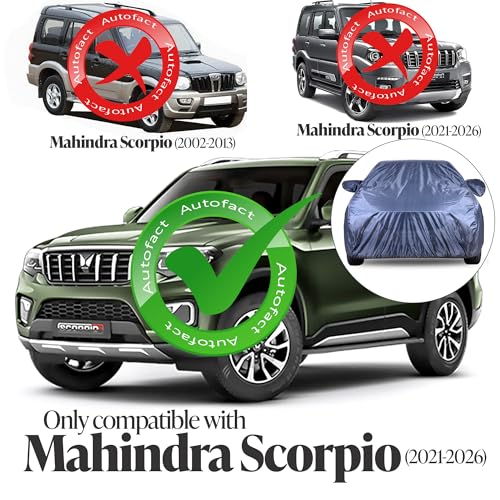 Image of Autofact Premium Car Cover for Scorpio 2021-2026 | All Weather Water-Resistant Full Body Car Cover | Light-Weight Triple-Stitched Outdoor Shield with UV Protection, Dustproof & Heat-Resistant