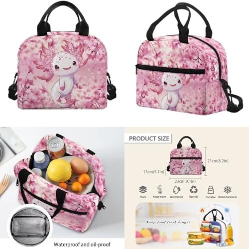 Ystardream Fashion Axolotl Backpack with Lunch Box Set 15 Inch Elementary School Bags for Girls School Book Bag with Zipper Pencil Case,Water Bottle Sleeve Cherry Blossom Daypack Satchel Rucksack3