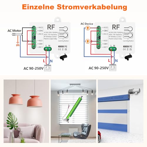 Tedeligo 433MHz RF Funk Fernbedienung Schalter Mit 2 Sendern AC 220V 230V 240V 10A 2 Kanal Relaisempfanger Fur Elektrischen Vorhang Garagentor Motor Licht Rollläden