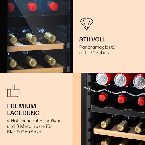 Klarstein freistehender Weinkühlschrank für 27 Fl. - Getränkekühlschrank mit 2 Kühlzonen & energieeffizientem Kompressor - ideal für Weinliebhaber, hält deine Weine kühl & frisch
