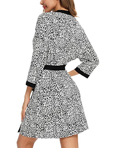 Samring Women Robe Soft Kimono Robes Cotton Bathrobe Sleepwear Loungewear Short Black Leopard L #TOP2