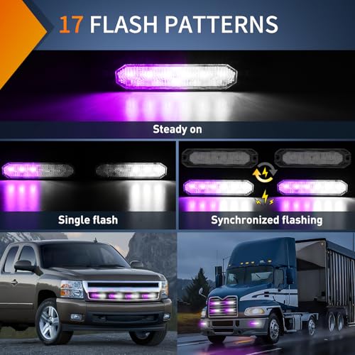 Image of Nilight 6LED Emergency Strobe Lights 4PCS Ultra Slim Surface Mount Hazard Caution Light bar 12-24V Sync Feature Warning Flashing Light kit for Truck Car Vehicle ATV SUV UTV Purple and White