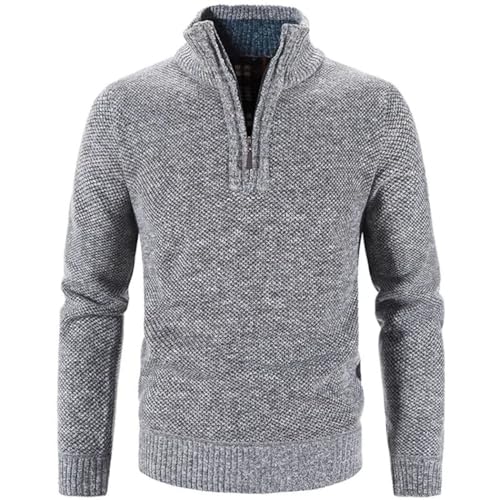 Men Half Zipper Fleece Sweater Stand Collar Thick Warm Knitted Pullover Top for Autumn Winter Streetwear3