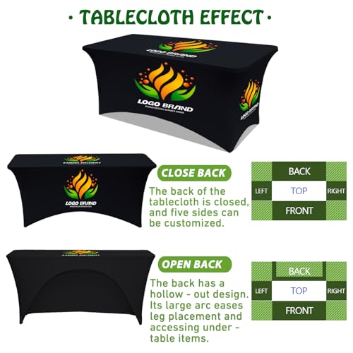 Customized Table Cloth with Logo Personalized Table Cloth for Tradeshow Events Company School Shop Charity Associations (Rectangular Spandex 8FT)