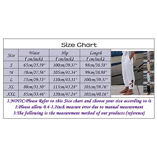 Potton Linen Capri Golf Pants For Women Casual Solid Capri Pants Women Lightweight Cutout With Pockets Capri Pants Wide Leg White #TOP2