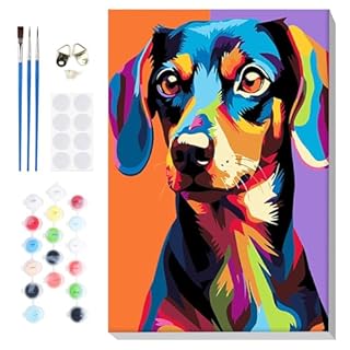 Lxmsja Coloful Dog Paint by Numbers for Adults Children with Frame, Animals Painting by Numbers for Kids on Canvas, DIY Acrylic Oil Painting Kit Art and Crafts Gifts for Home Wall Decor, 8x12inch