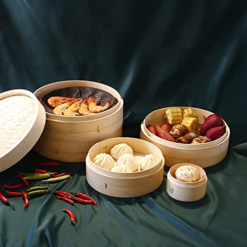 Cesta de vaporizador de bambu tradicional para bolinho de massa com tampa, vaporizador durável Dim S