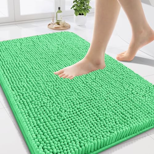 Arotive Bathroom Rugs 24x16, Extra Soft Absorbent Shaggy Chenille Bath Rugs, Machine Washable Rubber Backing Bath Mats for Bathroom Floor Tub and Shower, Home Decor Accessories, Mint Green