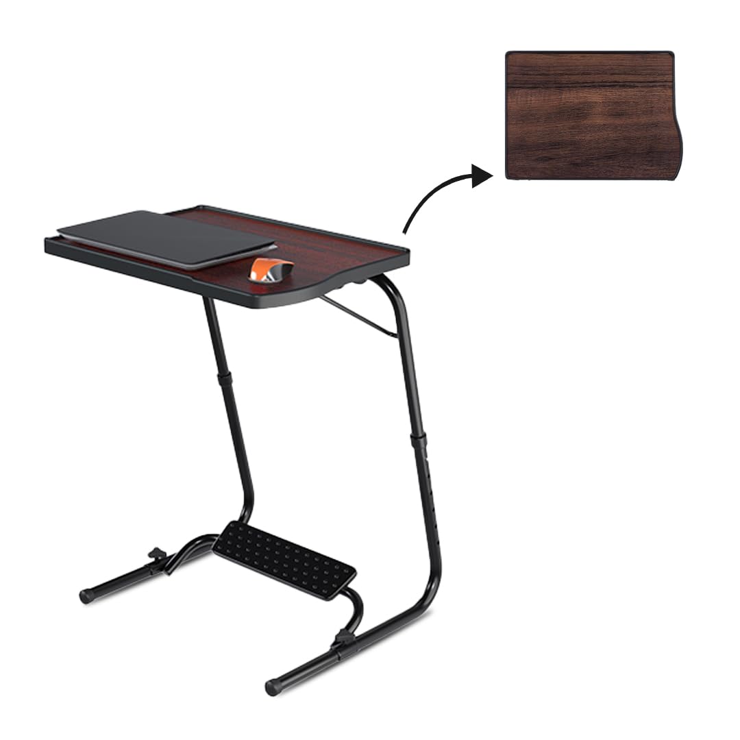 TABLE MAGIC Adjustable Height Laptop Table | Laptop Table Foldable for Home | Alloy Steel Frame | Footrest Design | Height & Angle Adjustable | Laptop Desk for Work & Study (Black Alder, Large)