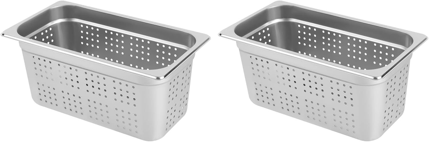 DYNAMI 2-Pack 1/3 Size 6" Deep Perforated Stainless Steel Steam Table Pan, Commercial Catering Food Pan