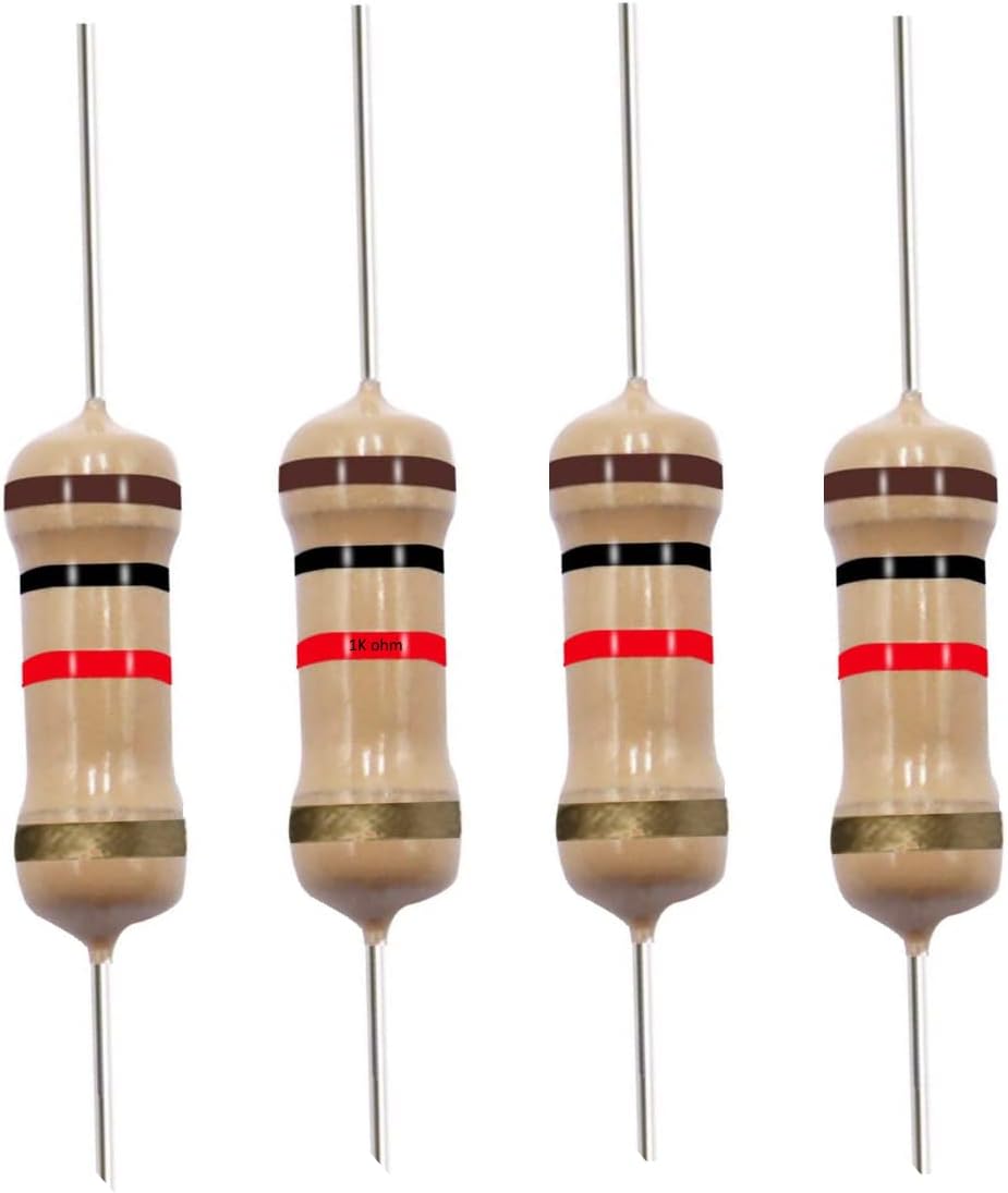 1K Ohm Carbon Film Single Fixed Resistor, 1/2W (0.5 Watts), 5% Tolerance, 1K (40 Pack)