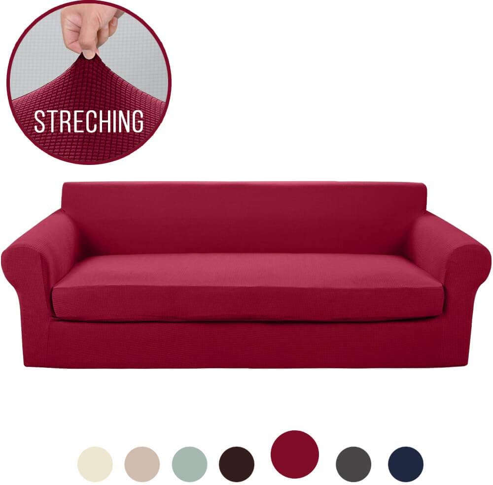 Vailge 2-Piece High Stretch Jacquard Large Sofa Slipcover,Durable Oversize Sofa Cover with Separate Cushion Cover, Machine Washable Couch Covers/Slipcover for Dogs,Kids,Pets(XL Sofa:Burgundy)