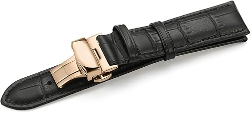 Miniatura 4 de iStrap Leather Watch Band -Alligator Grain Embossed Pattern Calfskin Replacement Strap-Stainless Steel Deployment Buckle with Push Buttons-Bracelet