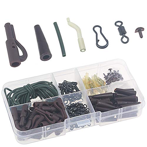 Kit de aparejos de pesca, giros de cambio rápido / mangas anti enredos / clips de plomo / aparejos de pesca de carpa Granos y mangas de helicóptero (50 piezas)