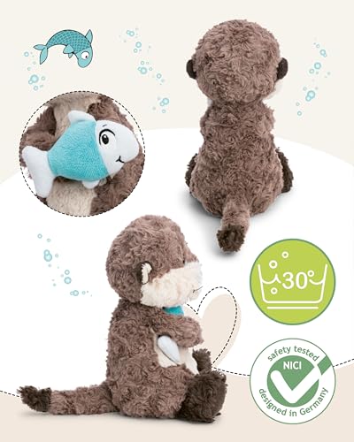 NICI Kuscheltier Otter Oda mit Fisch 25cm - grau - Stofftier aus weichem Plüsch, niedliches Plüschtier zum Kuscheln und Spielen, für Kinder & Erwachsene, tolle Geschenkidee - 62648