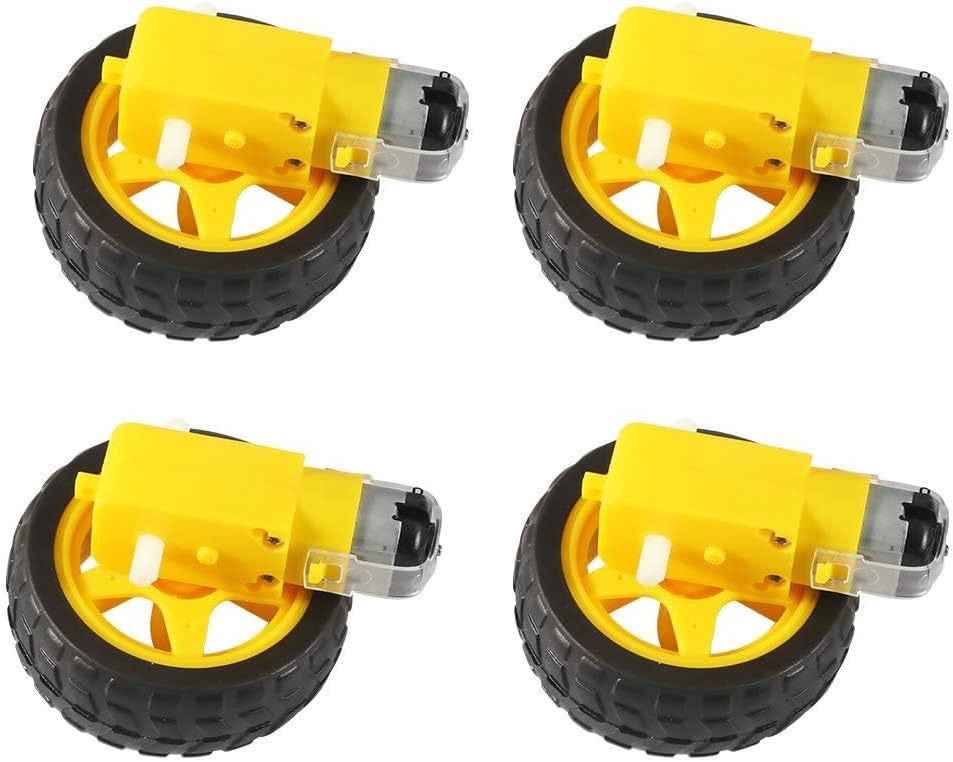 4pcs TT Motor Wheel Set Transmission Dual Shaft Gear DC TT Motor Tire Wheel DC 3-6V for Car(TT Motor no cable)