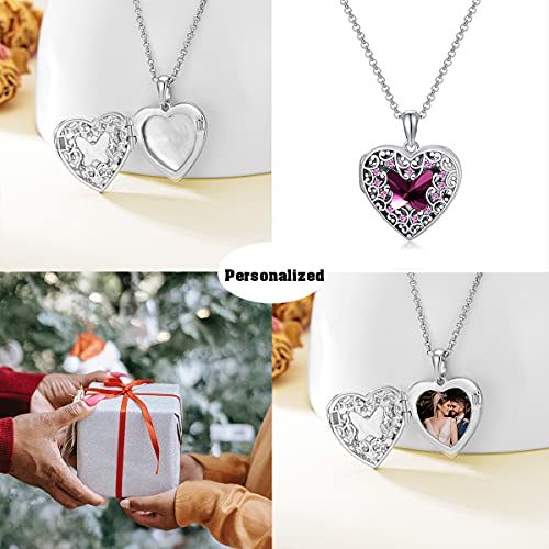 Dorunmo Personalized Locket Necklace 925 Sterling Silver Heart Locket Necklace that Holds Pictures Butterfly Birthstone Photo Locket Custom Lockets Necklaces Letters Engraving Jewelry Gifts for Women3